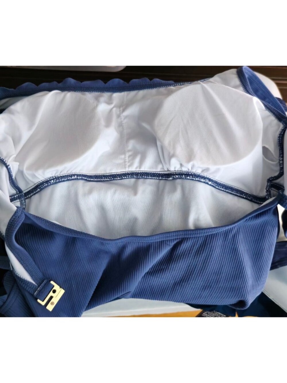Charmo Blue Scalloped One-Piece Swimsuit M UPF 50+ Square Neck Ribbed Lined - Picture 3 of 8